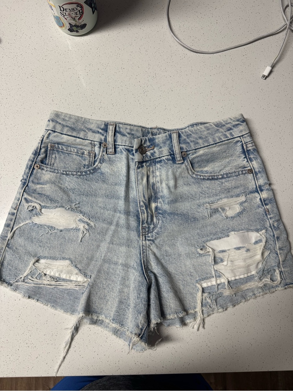 Light Wash Distressed Denim Shorts
